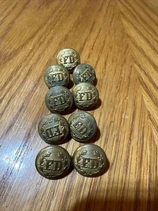 9 Vintage FD Fire Department Brass Tone Uniform Buttons From Estate Sale F. D. - Picture 1 of 2