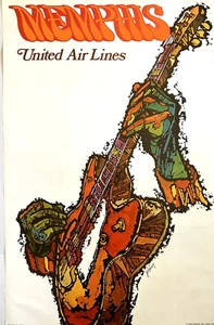 Vintage 1969 Memphis United Airlines Promotional Travel Poster Mint 25" x 40" - Picture 1 of 9
