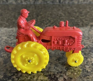 VTG Barr Rubber Prod Plastic Tractor Toy Sandusky OH Red & Yellow Tires Rare - Picture 1 of 5