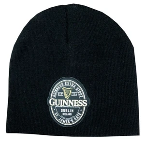 Black Guinness Woven Ireland Label Badge Beanie Hat - Picture 1 of 1