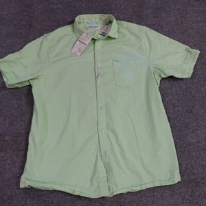 Tommy Bahama Shirt L Green Seersucker Short Sleeve Stretch Nova Wave NEW DEFECT - Picture 1 of 11