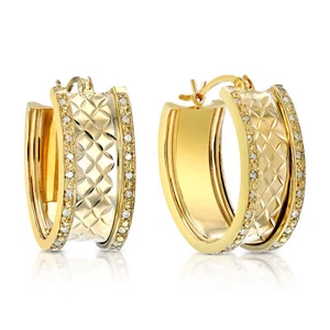 1/4 ct Diamond Hoop Earrings Yellow Gold Plated over .925 Sterling Silver 1 Inch - Picture 1 of 7