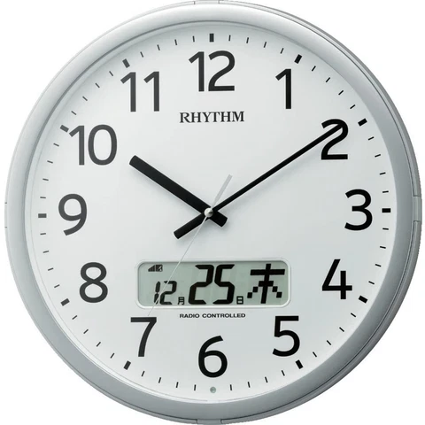 RHYTHM Wall Clock Radio Clock with Chime Prog Lamuka Render Silver Cover