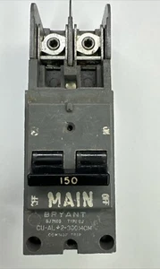 BJ2150 Bryant 150 Amp 2 Pole BJ Circuit Breaker Cutler-Hammer 240V BJ2150 150A - Picture 1 of 7