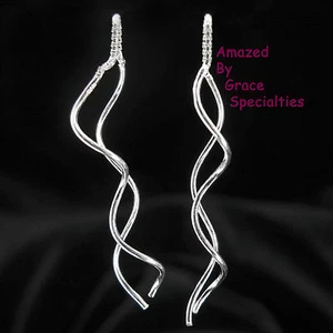 "Double-Dangle" Twist Threader Earrings in SOLID 925 Sterling Silver - NEW! - Picture 1 of 2