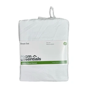 Room Essentials Cotton Blend Sateen Sheets White Queen Size Bedding Home Cotton - Picture 1 of 2