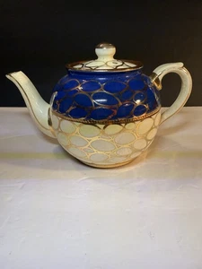 Tetera Art Deco Inglaterra Vintage “Perula Ware” Azul Cobalto y Oro 22K 8.5” Años 20 - Imagen 1 de 7