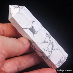 87g85mm Howlite Point Crystal Tower Natural Healing Quartz Obelisk Wand Chakra - Foto 1 di 10