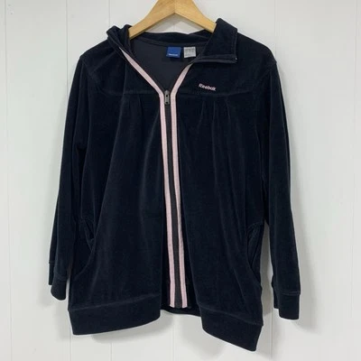 Женская бархатная куртка на молнии Reebok 1XL Цвет черный Цвет розовый Акценты Активная одежда - Изображение 1 из 4