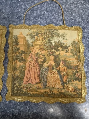 "Juego de arte de tapiz de pared estilo francés vintage de 2 escenas románticas de 11x11"" adornos dorados" Foto 1 de 4