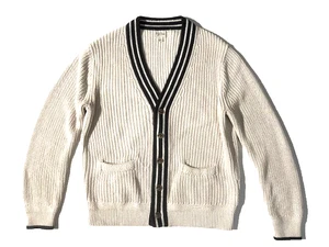 Raro J.CREW Hombres Grueso Algodón Coctelera Tenis Cárdigan Suéter Talla L Varsity Cricket - Imagen 1 de 17