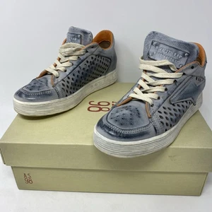 AS 98 Scarpe Donna EU 37/US 7 Blu Pelle Adrian Sneakers Platform Traforate - Foto 1 di 15