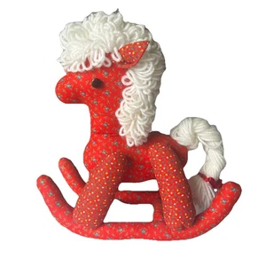Peluche de flores rojas de caballo mecedor de Navidad de 12 pulgadas vintage - Imagen 1 de 10