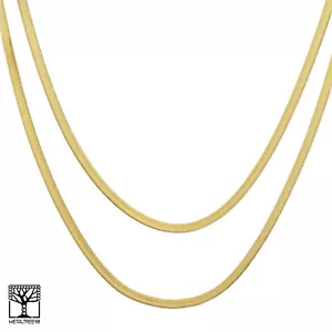 Collar de cadena para hombre Bling enchapado en oro 14K 5 mm 20""/24"" doble espina de arenque - Imagen 1 de 5