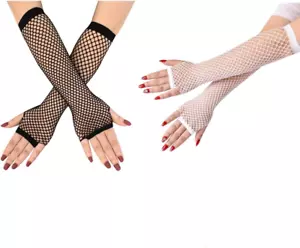 Long Fishnet Gloves, 2PCS Long Fishnet Gloves Fingerless, Fishnet Satin Gloves f - Picture 1 of 7