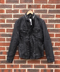 All Saints Mens HOLMES Leather Shirt Jacket SMALL Black Shacket Biker Bomber - Picture 1 of 14
