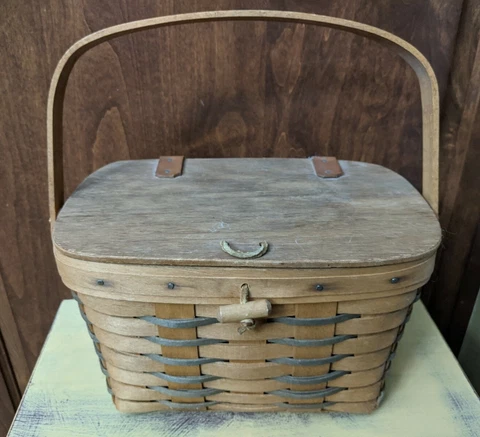 Longaberger Picnic Lunch Purse Basket Lid Closure Signed R.P. 1989 Cover