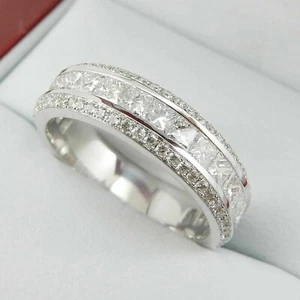 Men's 2.Ct Round Cut Lab-Created Diamond Wedding Band Ring 14K White Gold Finish - Picture 1 of 4