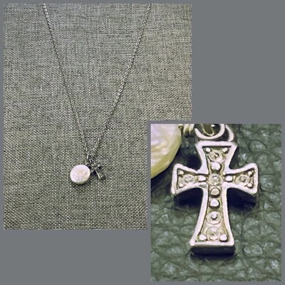 Брайтон МАРГАРИТА крест Серебряный кристалл жемчуг диск подвески ожерелье, - Изображение 1 из 4