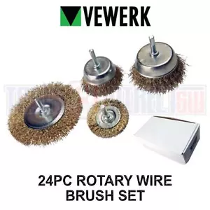 VEWERK 24PC Assorted Rotary Wire Brush Set Wire Cup & Wheel Set 2107 - Picture 1 of 3
