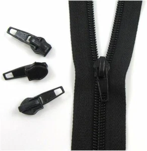 No.3 Black Continuous Zip & Sliders - 1, 5,10 metres Sewing, bags, Free UK P&P - Picture 1 of 2