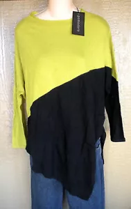 Pomodoro 6 Negro Lima Verde Asimétrico Dobladillo Bloque de Color Poncho Suéter Camisa Prenda para el torso - Imagen 1 de 7