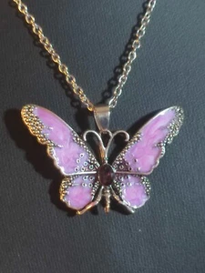 Collar mujer en plata mariposa llamativamente grande y bonito rosa rosa - Imagen 1 de 8