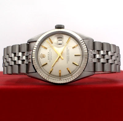 Men VINTAGE Rolex Oyster Perpetual Date Stainless Steel Silver Stick 36mm Watch - Image 1 of 4