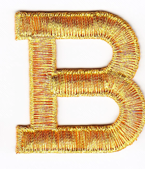 GOLD METALLIC 1 3/4" LETTER B Iron On Embroidered Patch - Image 1 of 1