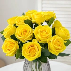 12PCS Artificial Roses Silk Flowers Fake Roses Bouquet Long Stem for Home - Picture 1 of 9
