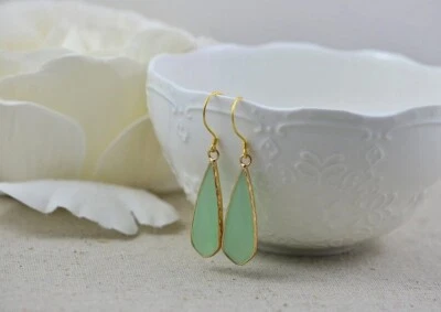 Pendientes colgantes de aventurina verde, pendientes de lágrima verde menta claro de plata 925 Foto 1 de 4