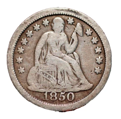 🇺🇸 1850 Philadelphia Mint Silver Seated Liberty Dime USA - Image 1 of 2