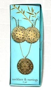 Vintage Abstract Fillegree Necklace and Earring Set Gold-tone NIB - Picture 1 of 12