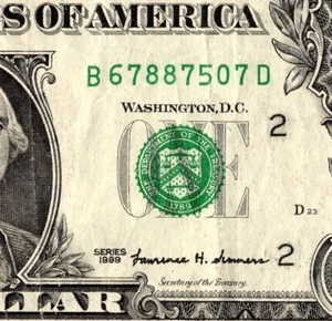 1999 Series Old Note Fancy Serial Number One Dollar Bill - Picture 1 of 11