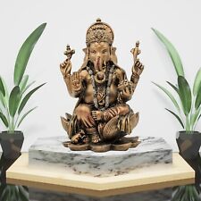 Copper finish polyresin ganesha good luck gift, Ganesha on lotus, copper statue