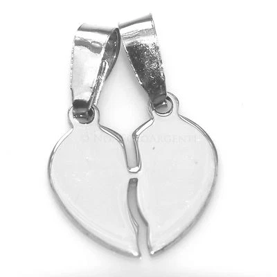 ciondolo lui lei uomo donna coppia argento 925 cuore 23 x 15 spezzato spezzare - Immagine 1 di 2