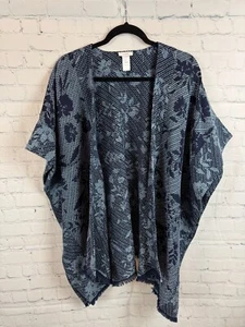 J.JILL PUREJILL 100% cotton blue floral poncho ruana cape wrap S-L NWOT - Picture 1 of 8