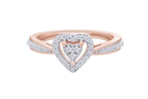 1/8Ct Simulated Round Diamond Promise Heart Wedding Ring 14K Rose Gold Plated - Picture 1 of 5