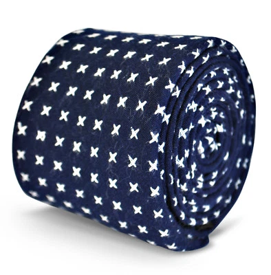 Corbata de algodón de diseñador Frederick Thomas para hombre - azul marino oscuro blanco estampado de cruz Foto 1 de 4