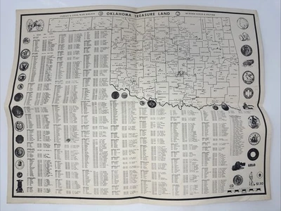 "Mapa de tierras del tesoro de Oklahoma 1971 - reliquias de la guerra india y civil FAD 15""x20""" Foto 1 de 4