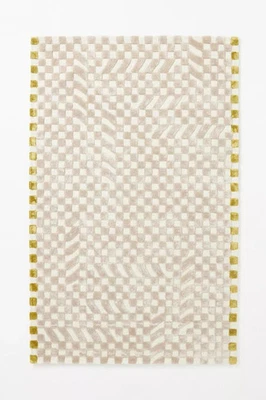 Hand Tufted Checkered Area Rug, Neutral Cream Beige Modern Carpet, Textured - Image 1 of 2