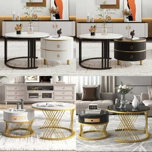 2Pcs Modern Nesting Coffee Table 2-in-1 Detachable Table Set w/ Faux Marble Top - Picture 1 of 48