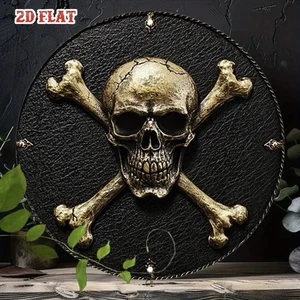 Skull & Crossbones Print Metal Wall Plaque Effect Home Decor Gift Seasonal - Picture 1 of 7