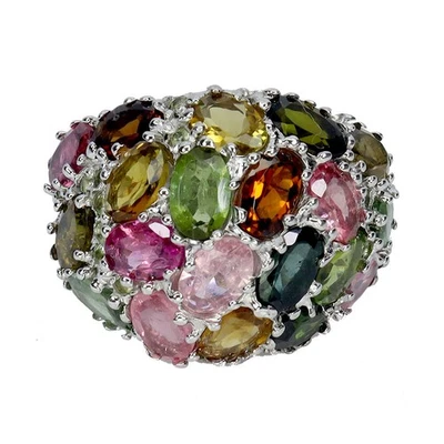 Anello estivo in argento 925 peridoto di tormalina ovale gemma naturale... - Immagine 1 di 4