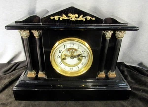 VINTAGE WATERBURY SCHWARZ EMAILLIERTE KAMINUHR - GETESTET UND FUNKTIONIERT - VI (EZS003292) - Bild 1 von 12