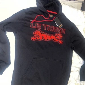 Felpa con cappuccio uomo Le Tigre in ciniglia ricamata logo tigre nera con rosso tgL - Foto 1 di 2