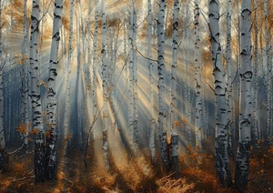 BIRCH WOODLAND FOREST TREES CANVAS PICTURE PRINT WALL ART - Picture 1 of 8