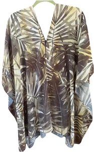 Marla Wynne Layers Tropical Leaf Earthy Green Brown Chiffon Convertible Top NWT - Picture 1 of 12