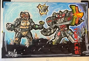 POWER RANGERS/TMNT #1 COPERTINA SCHIZZO OA DELL'ARTISTA DI FUMETTI POHGO! - Foto 1 di 5