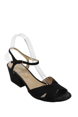 Sergio Rossi Womens Blokc Heel Cross Ankle Strap Sandals Black Suede Size 37 - Image 1 of 4